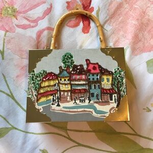 Artistic CIGAR BOX Handbag with Bamboo Handle; beaded design